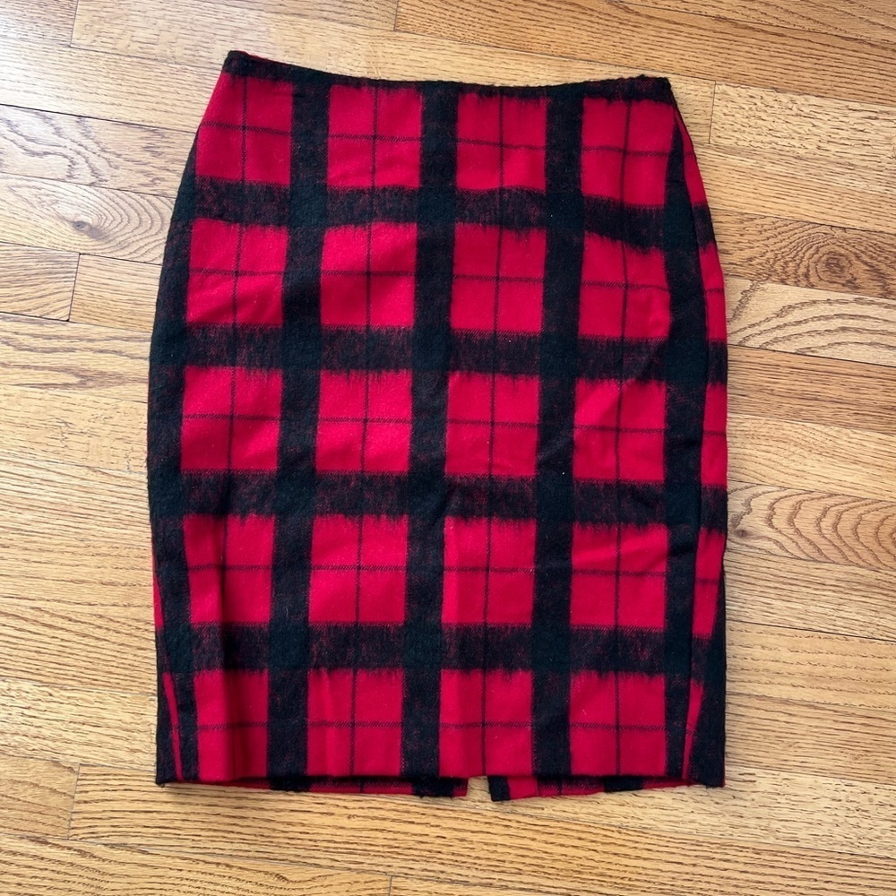 Talbots Wool Red Black Checkered Plaid Pencil Skirt Size 4 Holidays Christmas